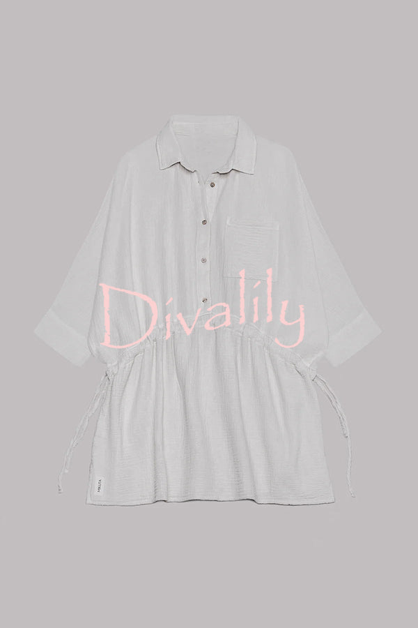 Sachin Linen Blend Adjustable Bands Pocket Oversized Shirt Mini Dress