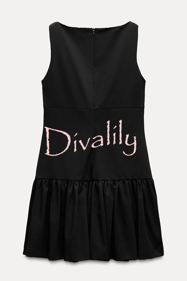 Solid Velvet Bow Embellished Sleeveless Mini Dress