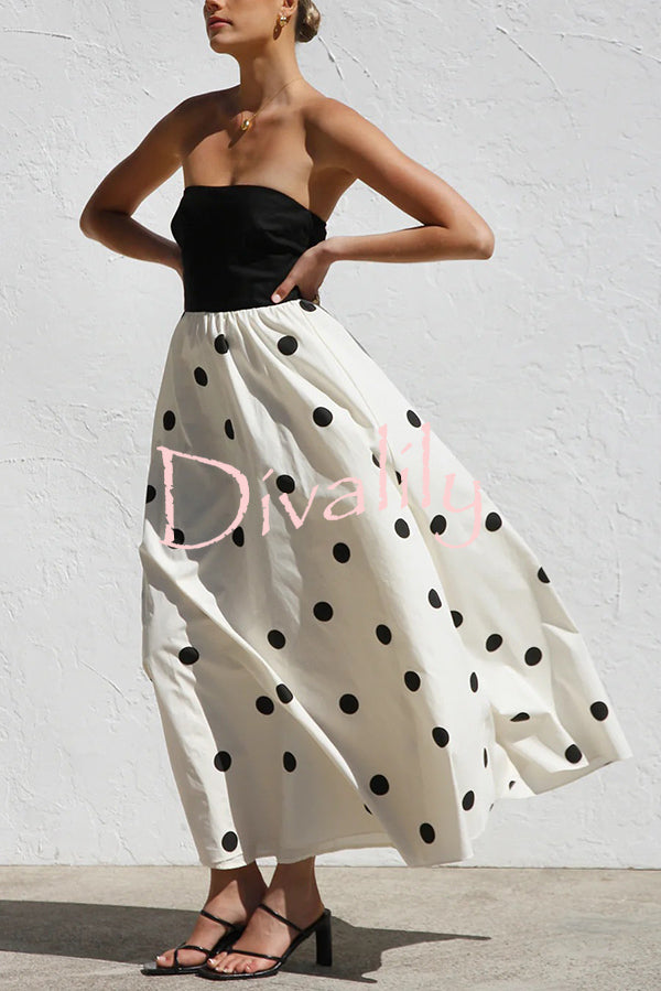 Polka Dot Print Off-shoulder Contrast Color Maxi Dress