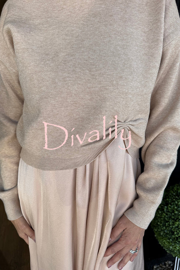 Practical Fashion Knit Ruched Sweater and Satin Stretch Tank Midi Dress Two-piece Set