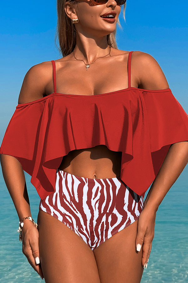 Unique Printed Sling High-waisted Stretch Two-piece Bikini Swimsuit