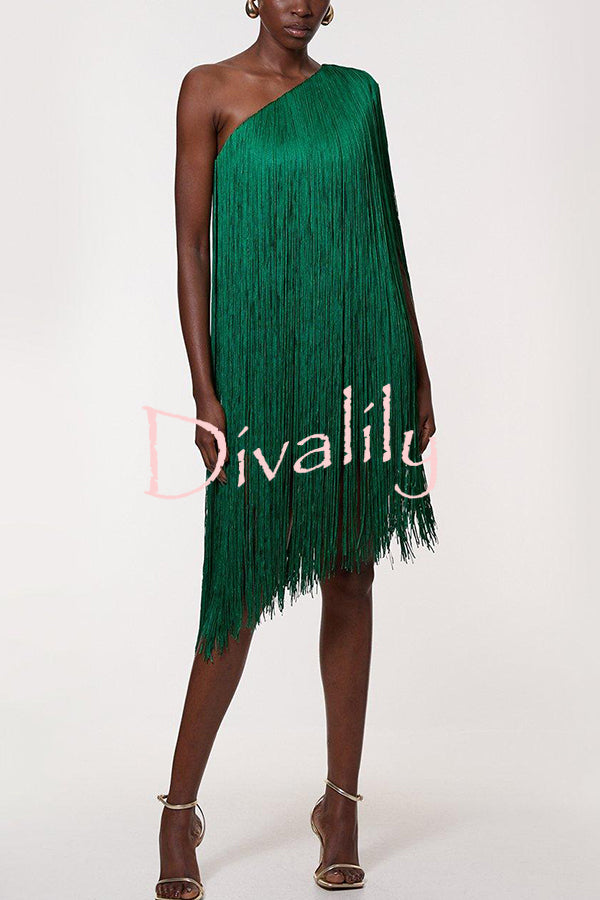 Fashion One-shoulder Slim-fit Elegant Tassel Mini Dress