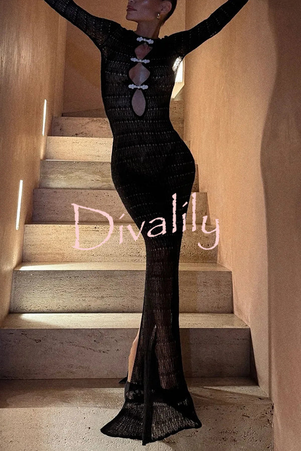 Sexy Backless Long-sleeved Knitted Slim-fit Maxi Dress
