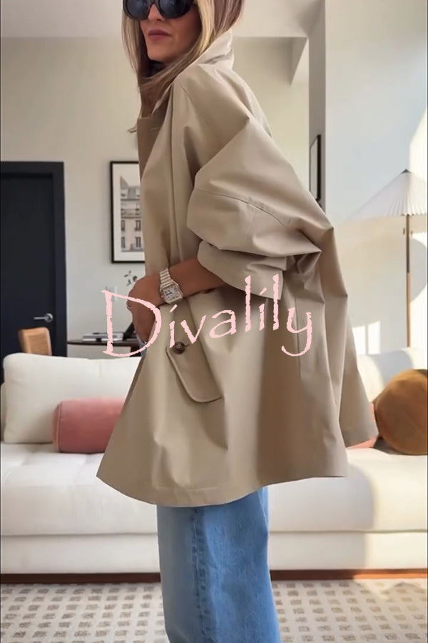 Timeless Fashion Button-breasted Wide Sleeve Pocket Twill A-line Jacket