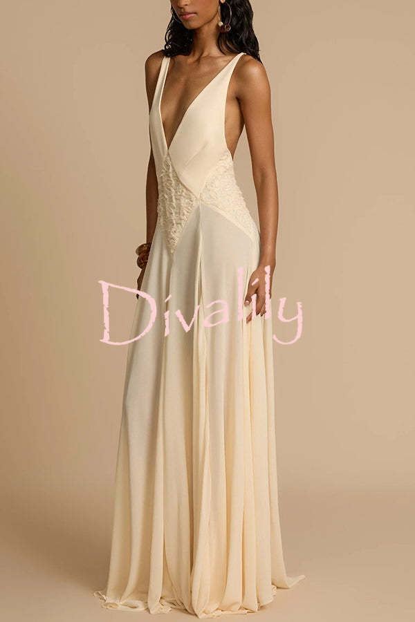 Venus By The Sea Tulle Lace Patchwork Backless Flowy Maxi Dress