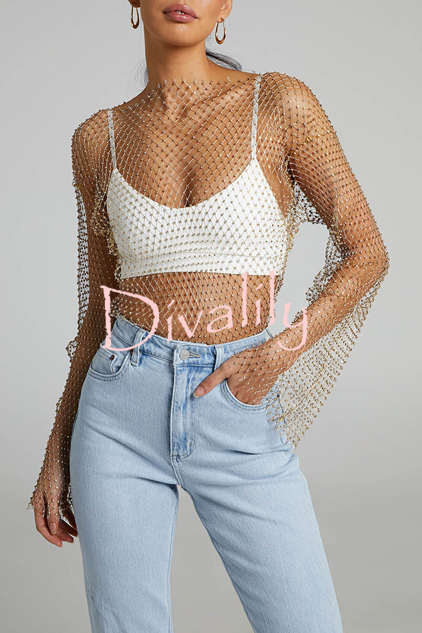 Best Layering Items Diamond Mesh Long Bell Sleeve Top