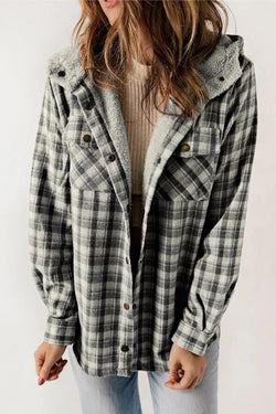 Fashion Plaid Long Sleeve Pocket Casual Hooded Jacket