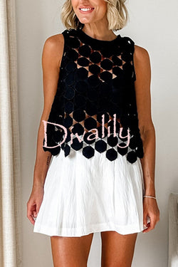 Casie See Through Circle Embroidery Round Neck Sleeveless Tank