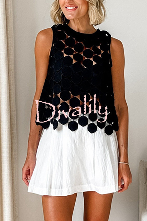 Casie See Through Circle Embroidery Round Neck Sleeveless Tank