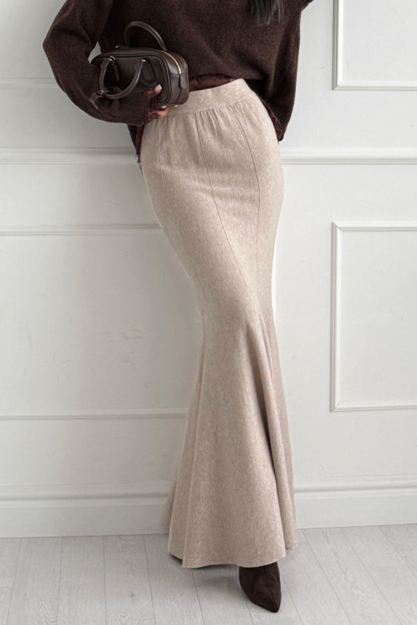 Caitlin Knit Stretch Fabric High Waist Fishtail Casual Maxi Skirt