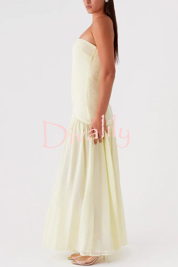 Eden Patchwork Semi-sheer Chiffon Strapless Maxi Dress