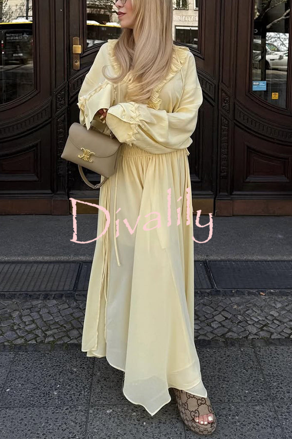 Solid Elastic Waist Drawstring Maxi Skirt