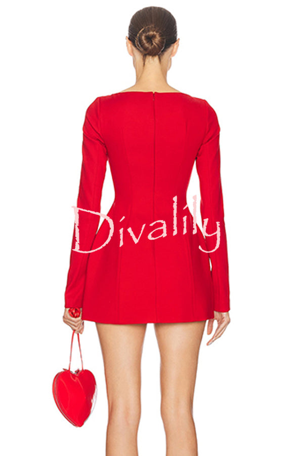 Budding Elegance Bow Detail Boat Neck Long Sleeve Mini Dress