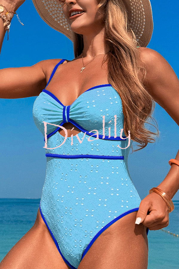 Fashion Contrast Color Hollow Stretch One-piece Swimsuit