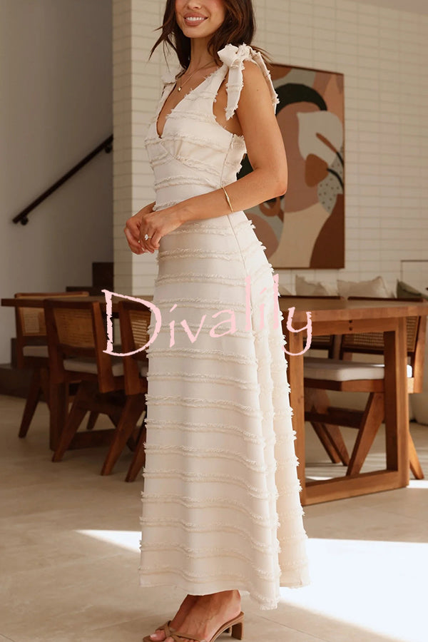 Solid Color V-neck Elegant Sling Lace Up Vacation Maxi Dress