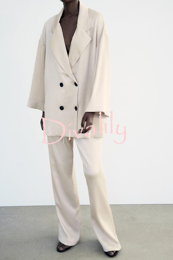 Fashionable Pleated Elastic Waist Tie Casual Pocket Wide-leg Pants