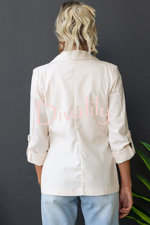 Merci Ruched Half Sleeve Faux Pockets Relaxed Lapel Blazer