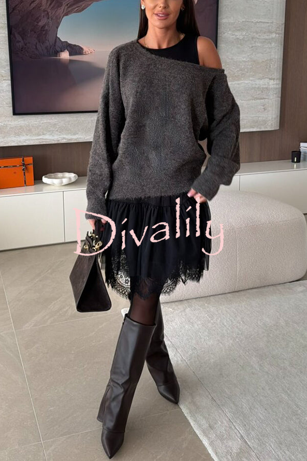 Upper East Chic Knit Wide Neck Long Sleeve Relaxed Sweater