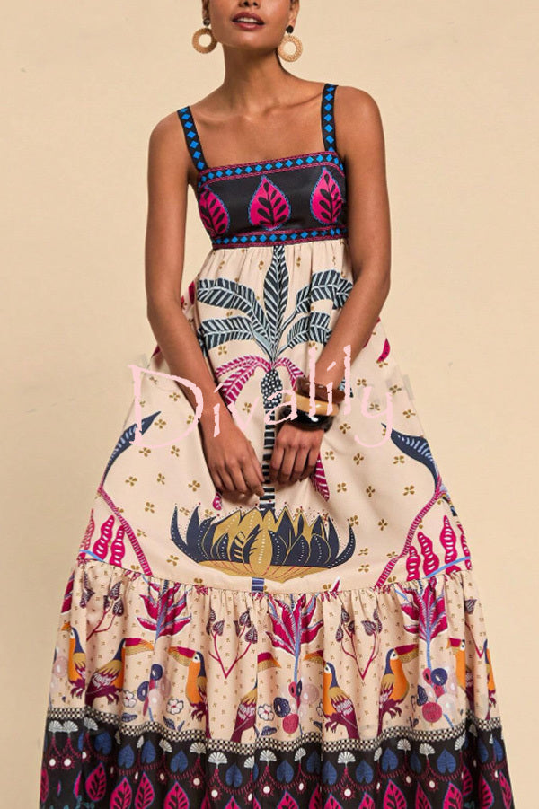 Bohemian Tropical Print Backless Casual Resort Maxi Dress