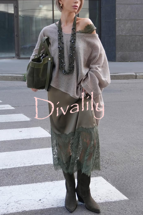 Warm Winter Knit Wide Neck Batwing Sleeve Loose Relaxed Sweater