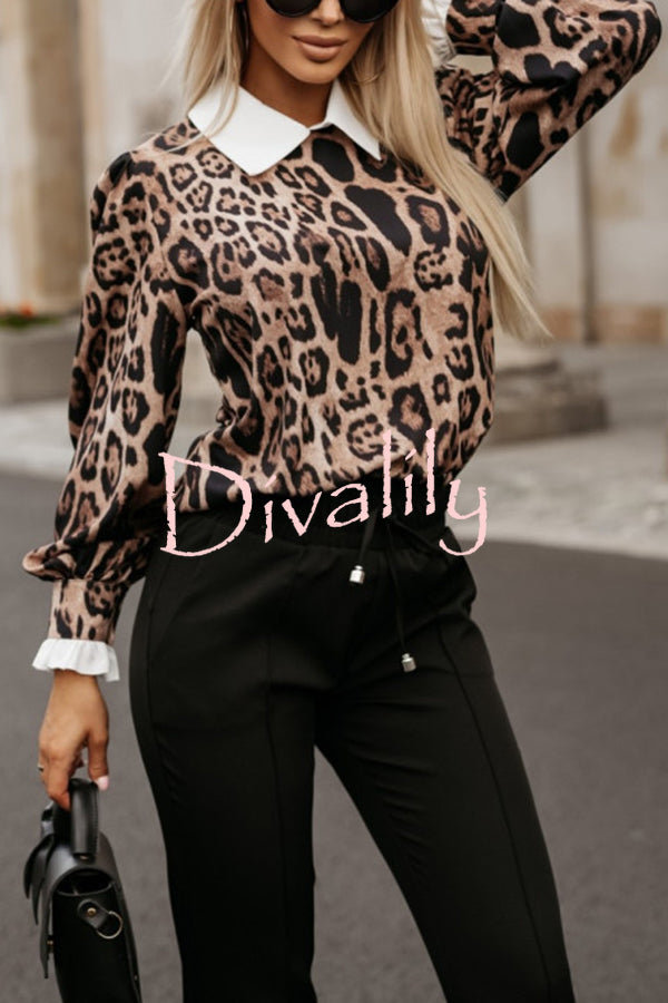 Leopard Print Lapel Long Sleeve Casual Shirt