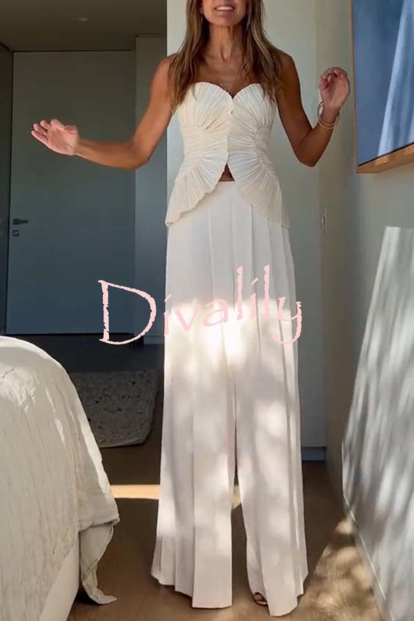 Show Exquisiteness Satin Pleated Heart-shaped Off Shoulder Halter Tank