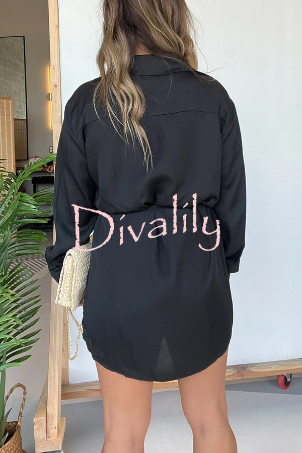 Solid Color Long Sleeve Button Casual Shirt-Style Rompers