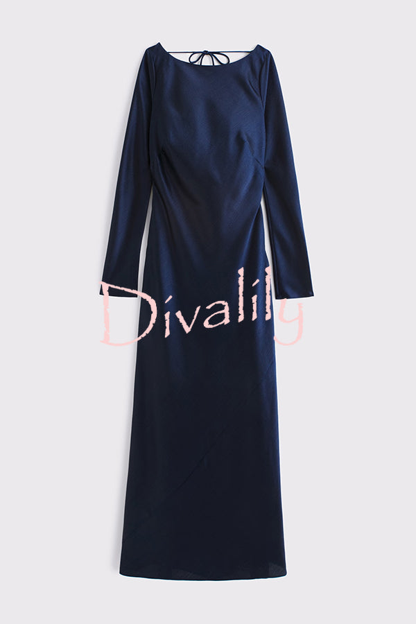 Eternal Event Satin Long Sleeve Cowl Back Slip Maxi Dress