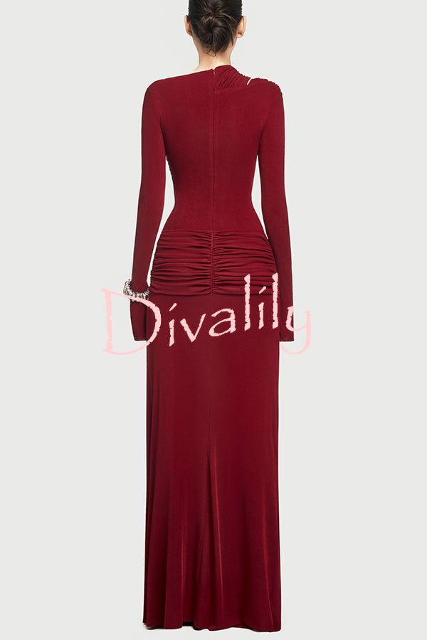 Stylish Long-sleeved Slim-fit Pleated Elegant Maxi Dress