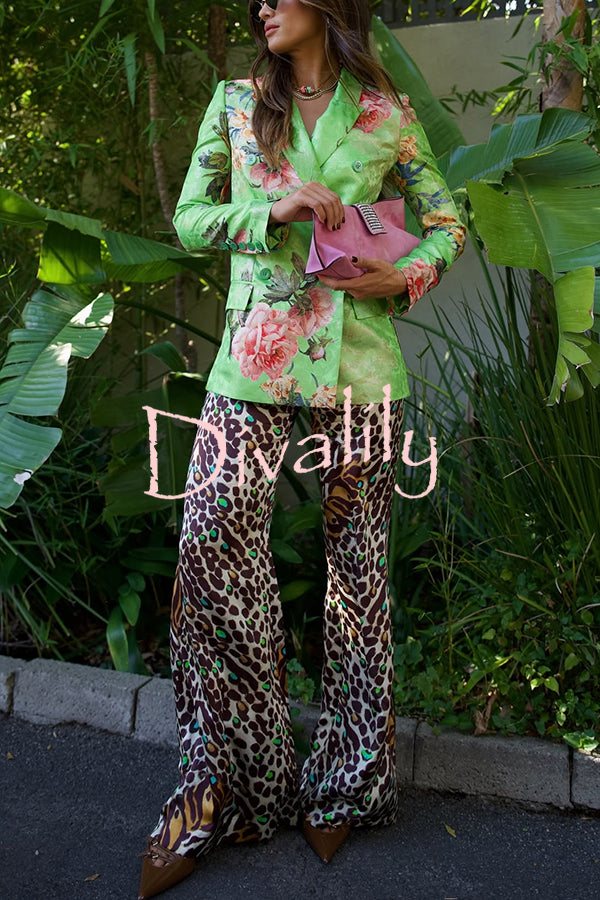 Wild and Free Flowers Printed Button Up Long Sleeve Lapel Blazer