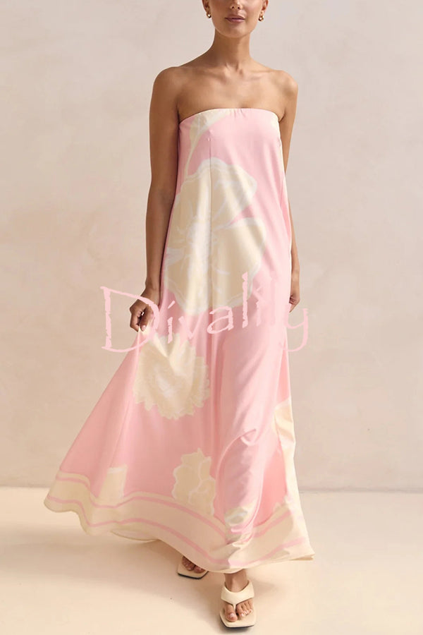 Unique Print Sexy Tube Top Back Zipper Loose Maxi Dress