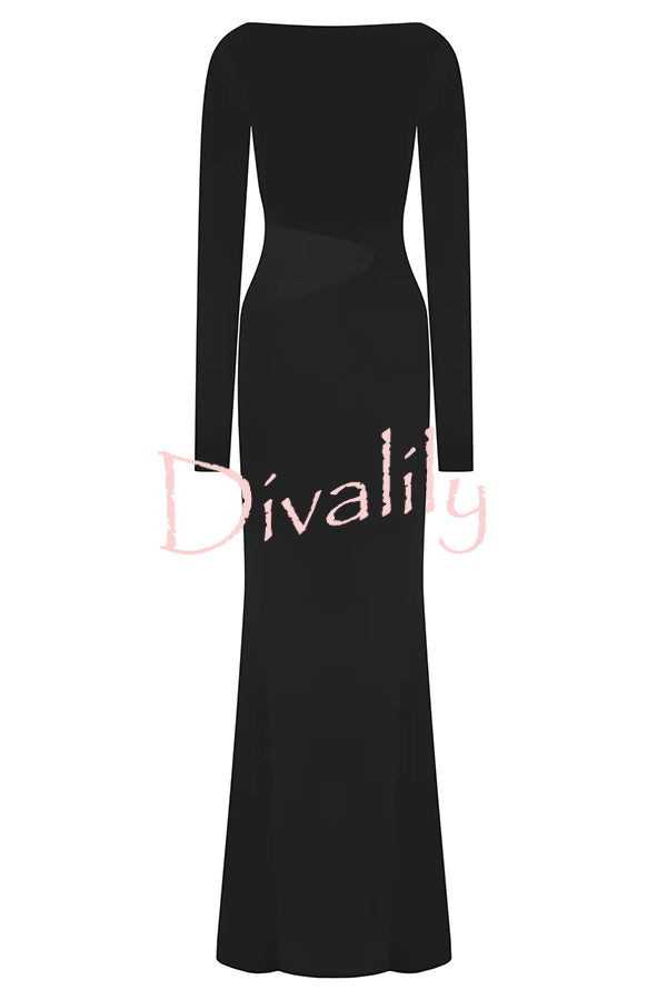 Fashion Long-sleeved Slim Sexy Hollow Slit Maxi Dress