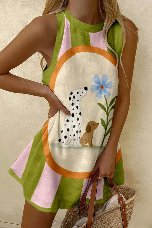 Puppy Print Sleeveless Resort Mini Dress
