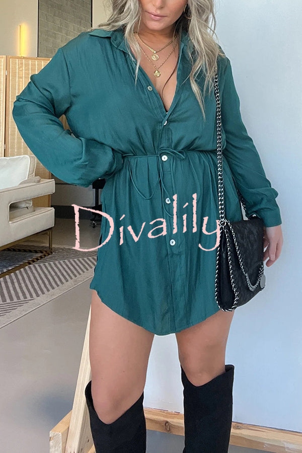 Solid Color Long Sleeve Button Casual Shirt-Style Rompers