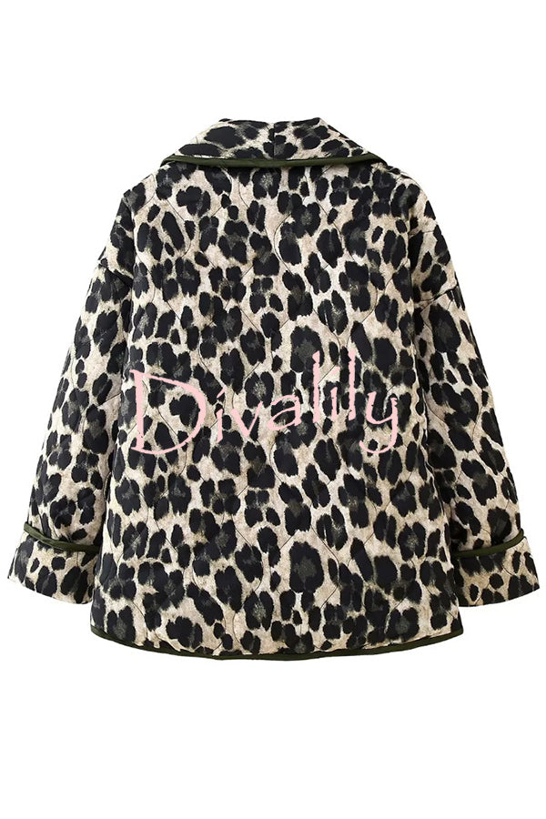 Leopard Print Loose Lapel Pocket Jacket