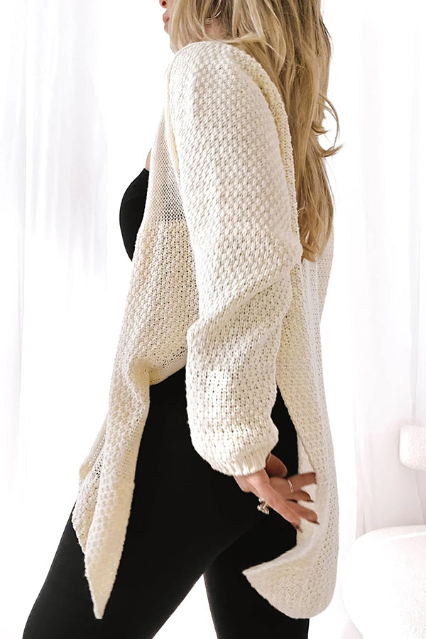 Solid Color Loose Long-sleeved Knitted Mid-length Cardigan