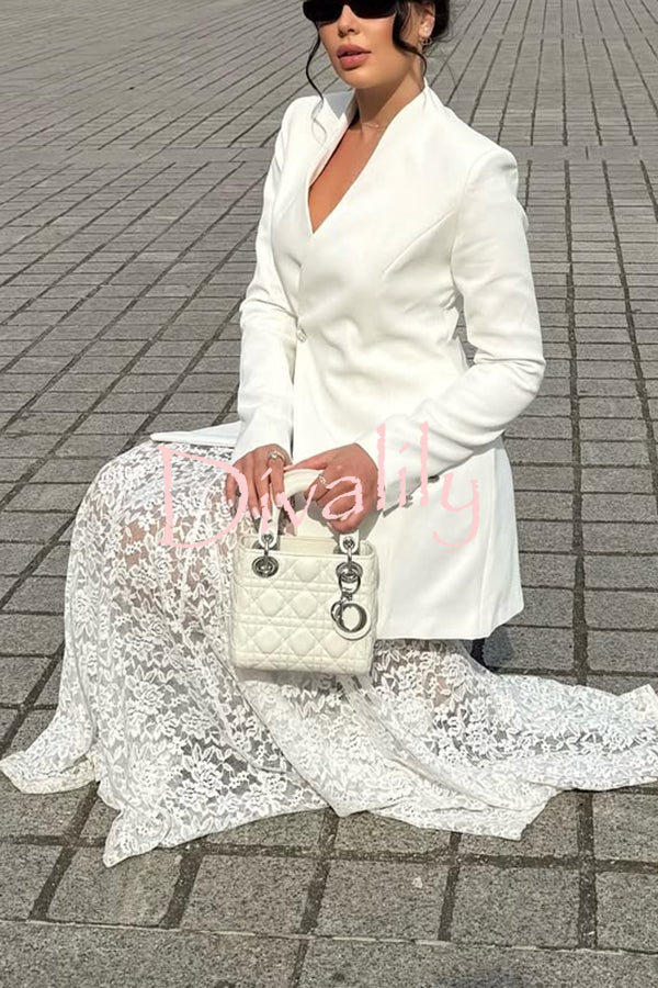 Poetic Muse Stand V-neck Rhinestone Button Up Long Sleeve Blazer