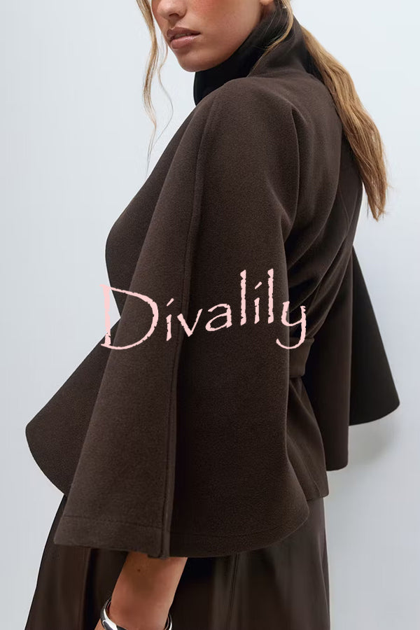 Fashionable Stand Collar Button Waist Tie Loose Cape