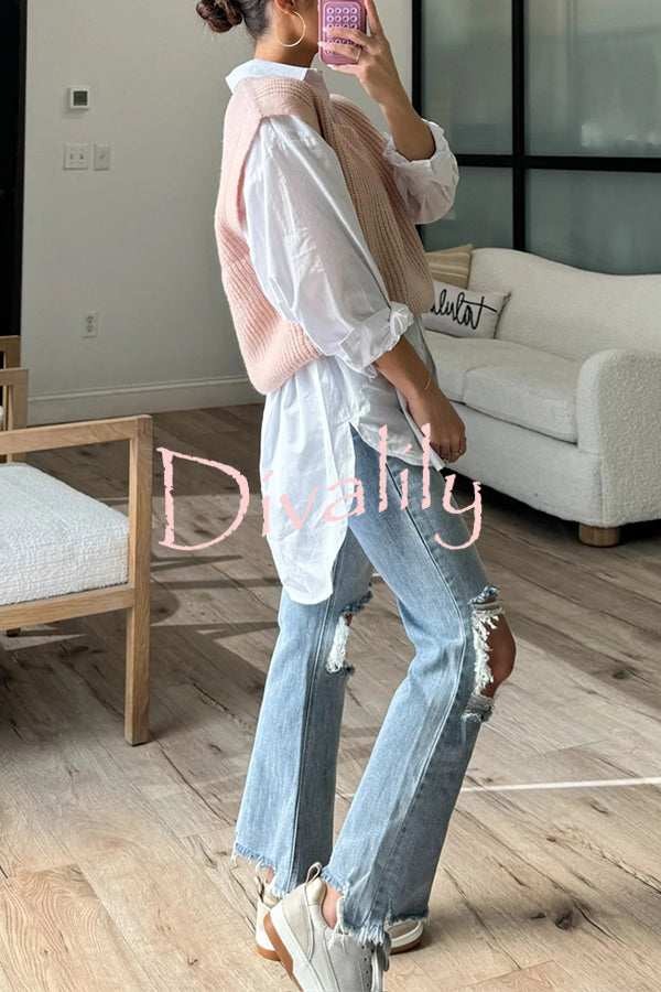 Solid Color V-neck Sleeveless Casual Loose Vest