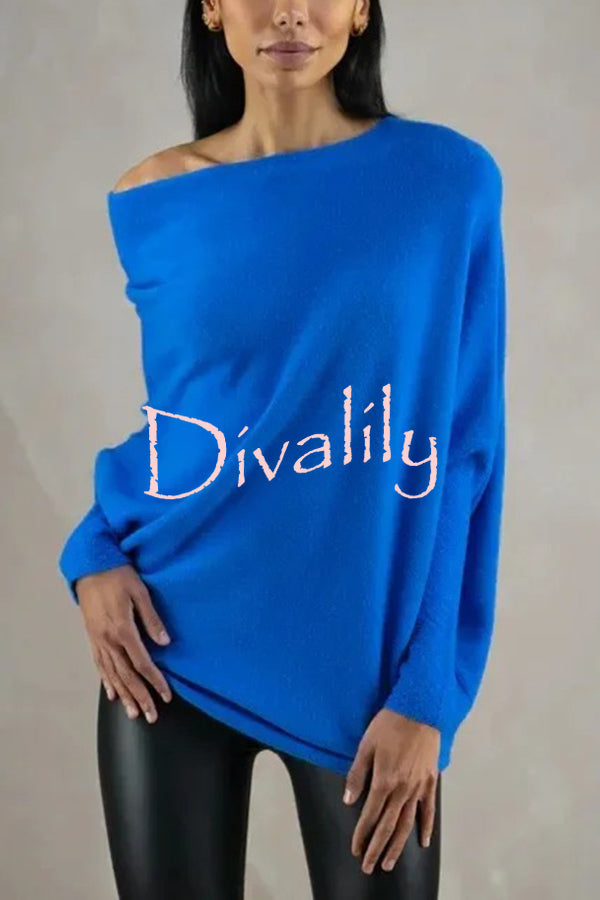 Solid Color Round Neck Long Sleeve Loose Knitted Sweater