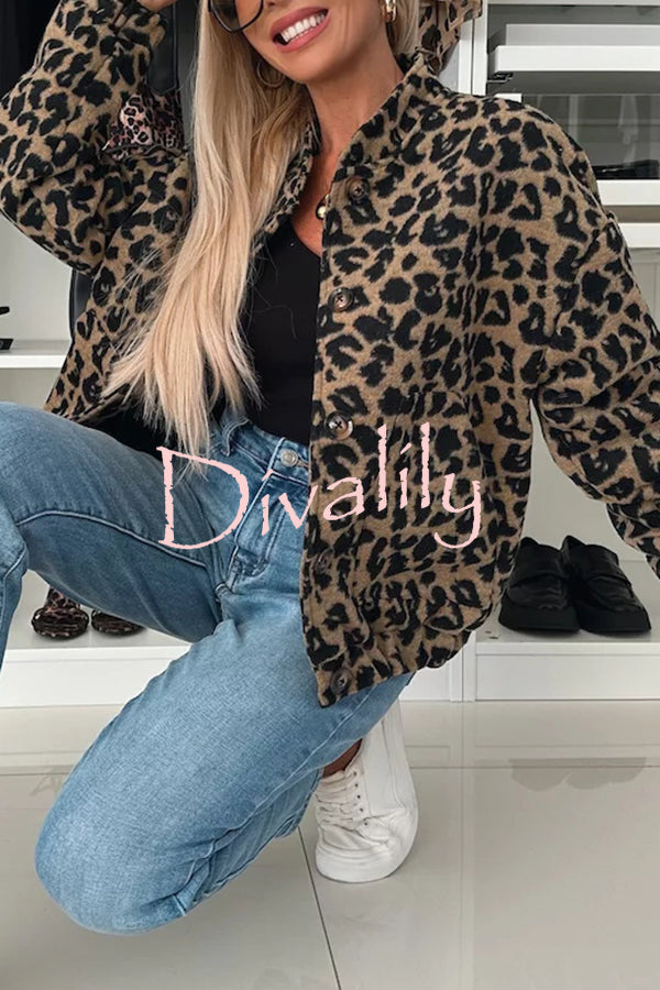 Leopard Print Loose Long-sleeved Pocket Casual Jacket