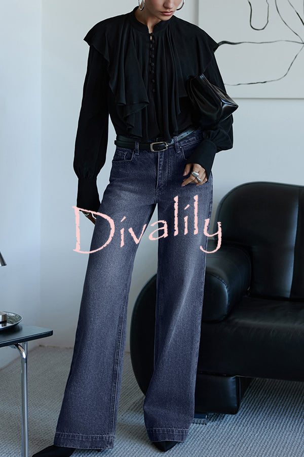 Court-style Draped Ruffled Elegant Chiffon Blouse