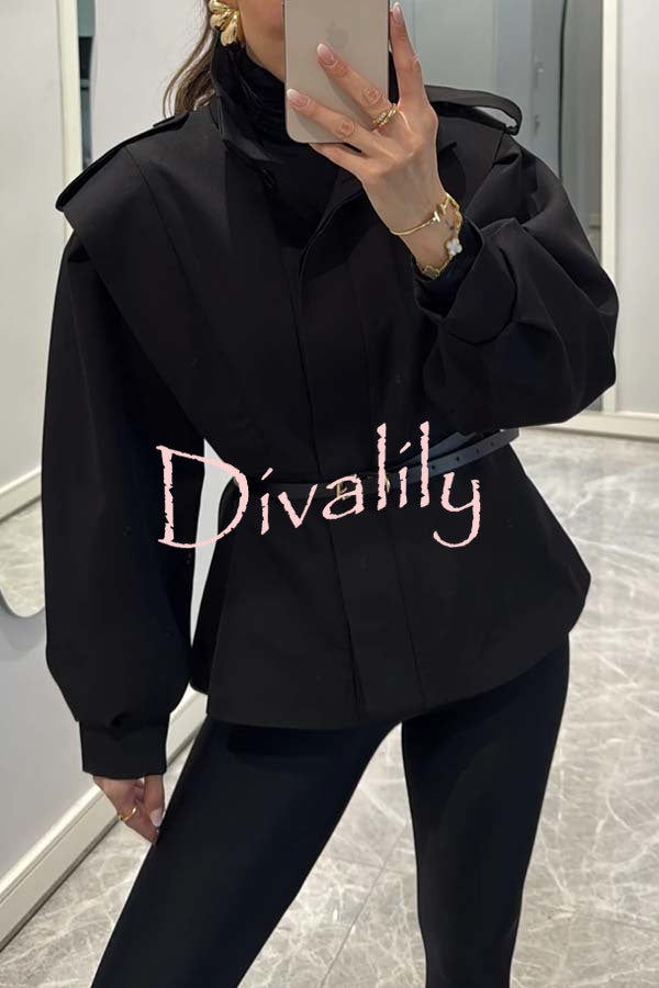 Modern and Bold Stand High Neck Button Up Balloon Sleeve Loose Jacket