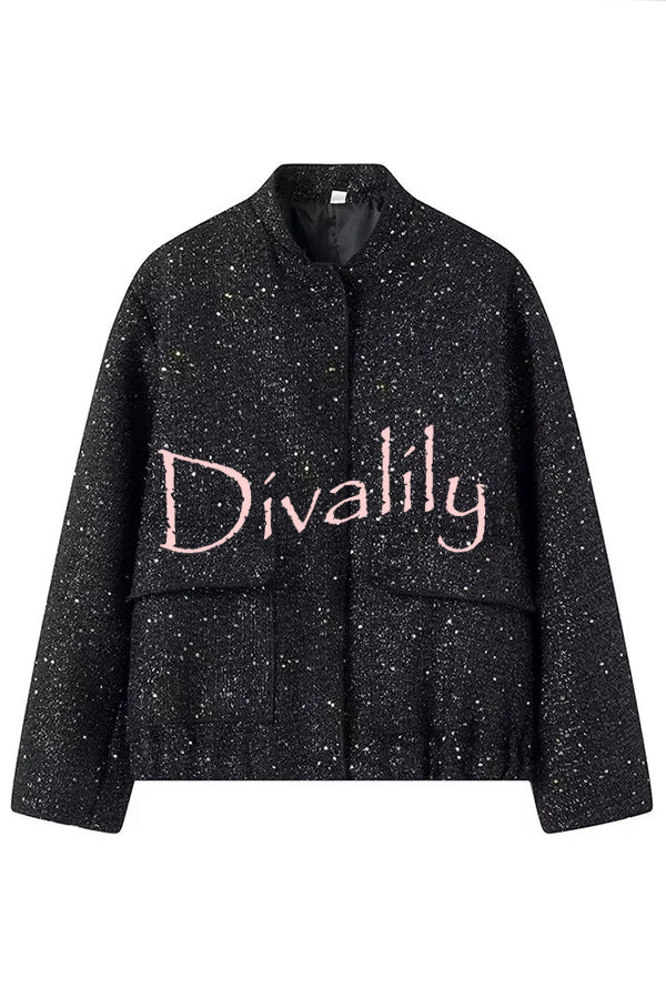 Fashion Sequin Long Sleeve Casual Pocket Loose Jacket