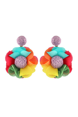 Bohemian Resort Style Fabric Flower Earrings