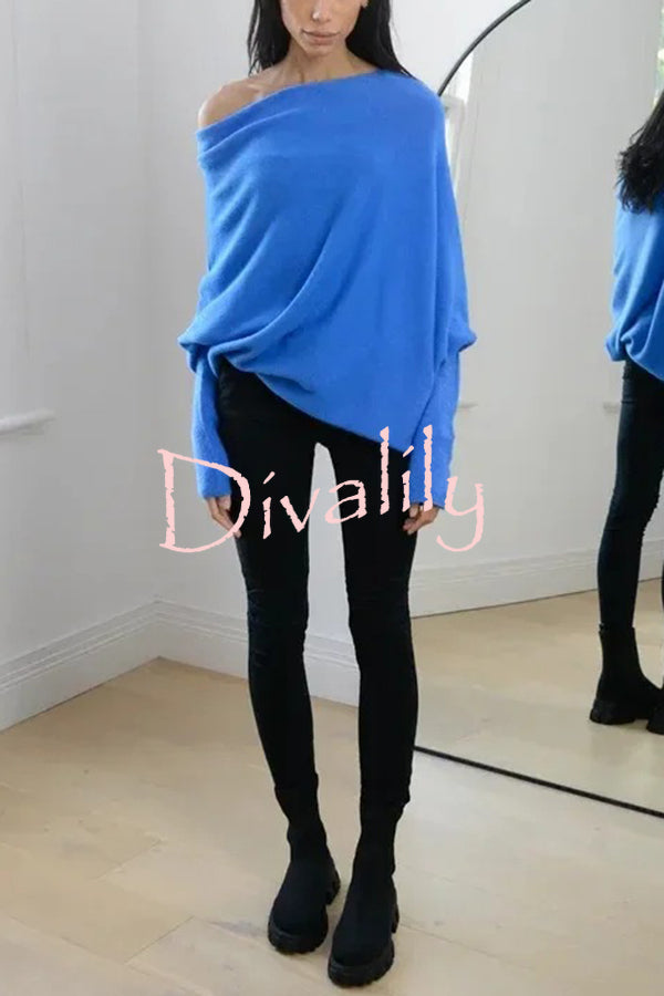 Solid Color Round Neck Long Sleeve Loose Knitted Sweater