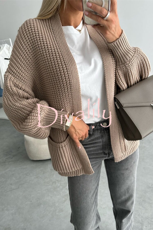 Solid Color V-neck Long-sleeved Casual Knitted Cardigan