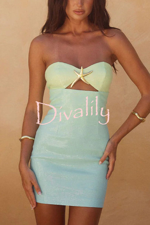Gradient Sequin Sexy Off-the-shoulder Hollow Slim Mini Dress