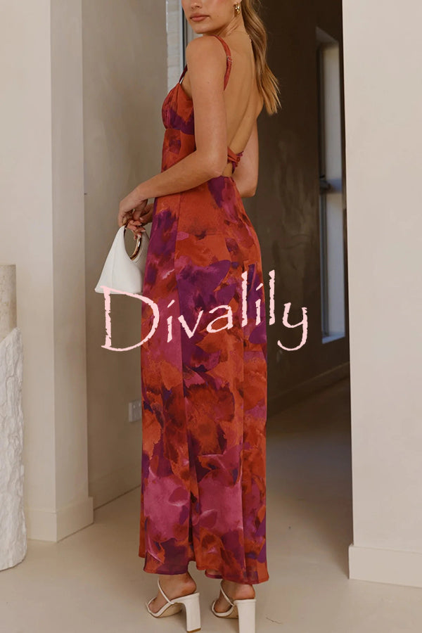 Fashion Tie-dye Backless Suspender Holiday Maxi Dress