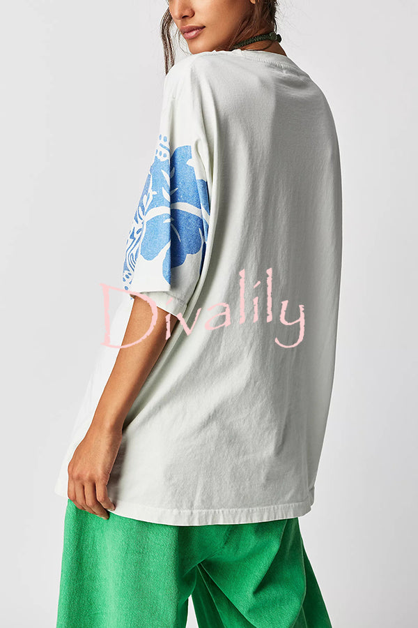 Floral Print Loose Round Neck Short Sleeve T-shirt